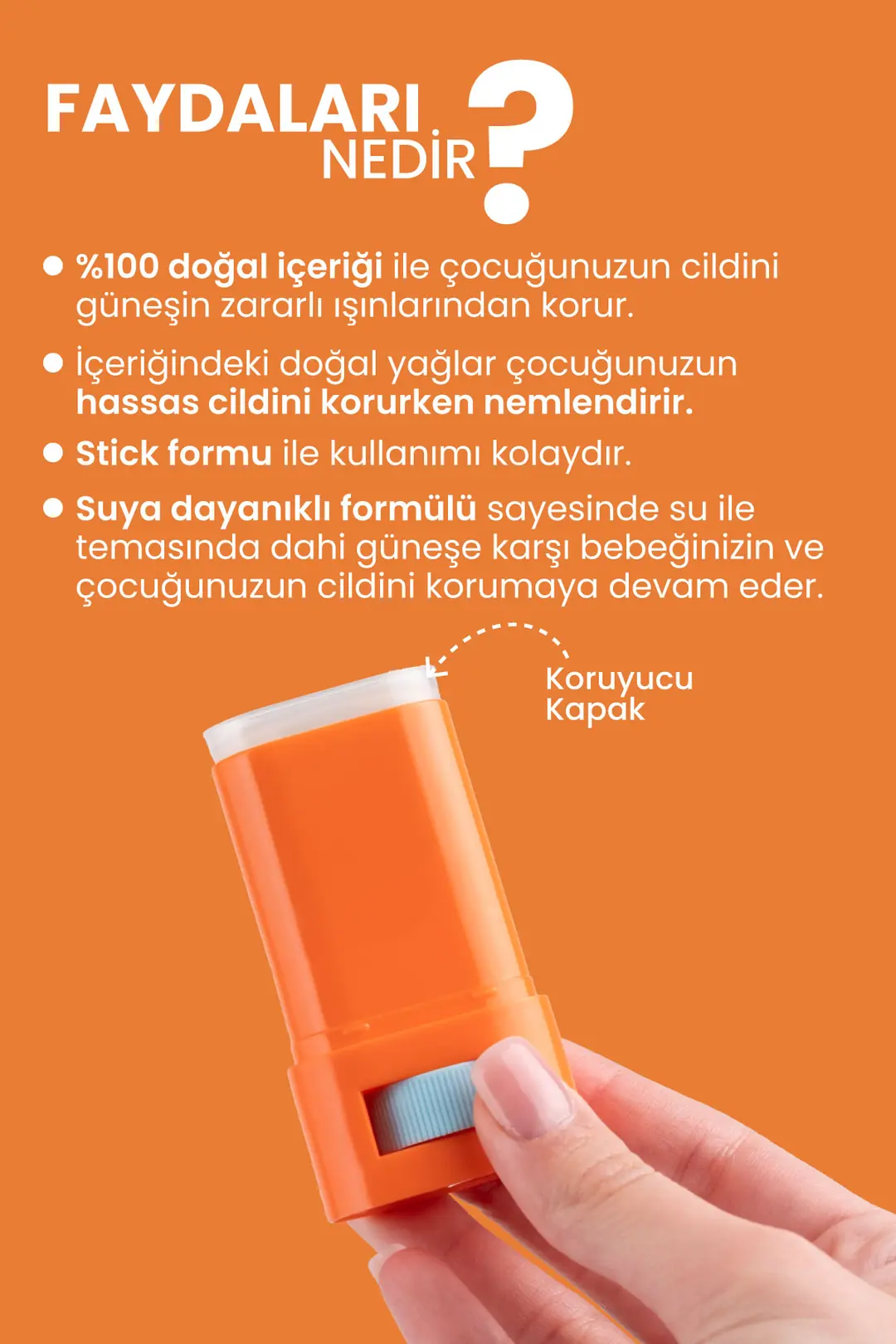 %100 Doğal ve Mineral Filtreli Yüksek Korumalı Çocuk Güneş Koruyucu Stick 16 g - 3
