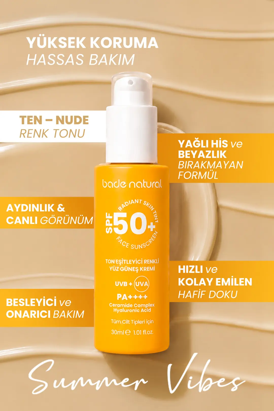 SPF 50+ Ton Eşitleyici Renkli Yüz Güneş Kremi - 2