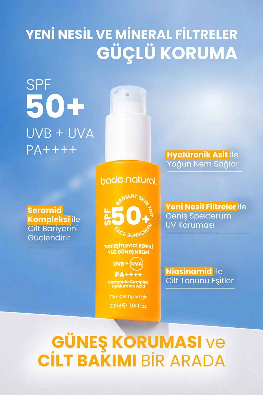 SPF 50+ Ton Eşitleyici Renkli Yüz Güneş Kremi - 3