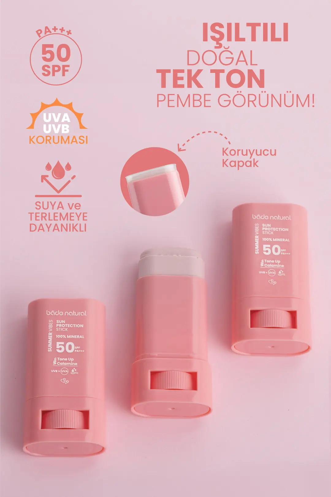 50 SPF Ton Eşitleyici ve Cilt Aydınlatıcı Pembe Yüksek Korumalı Güneş Stick 16 g - 2