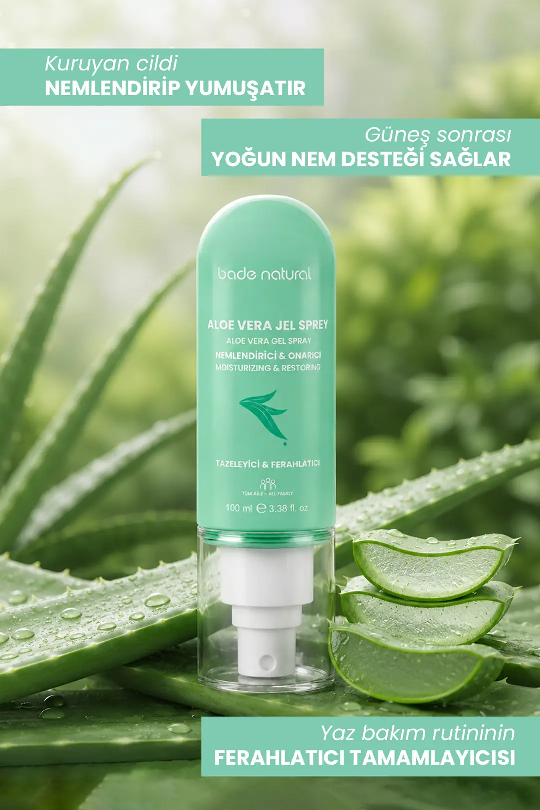 Aloe Vera Onarıcı ve Nemlendirici Güneş Sonrası Jel Sprey %100 Doğal 100 ml - 3