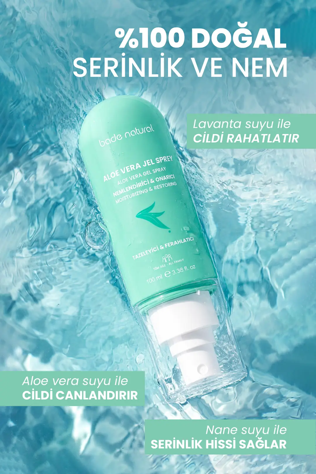 Aloe Vera Onarıcı ve Nemlendirici Güneş Sonrası Jel Sprey %100 Doğal 100 ml - 4