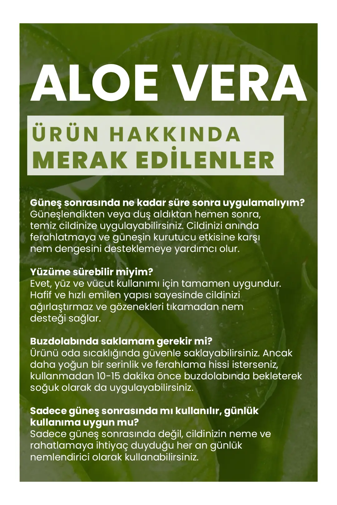 Aloe Vera Onarıcı ve Nemlendirici Güneş Sonrası Jel Sprey %100 Doğal 100 ml - 8