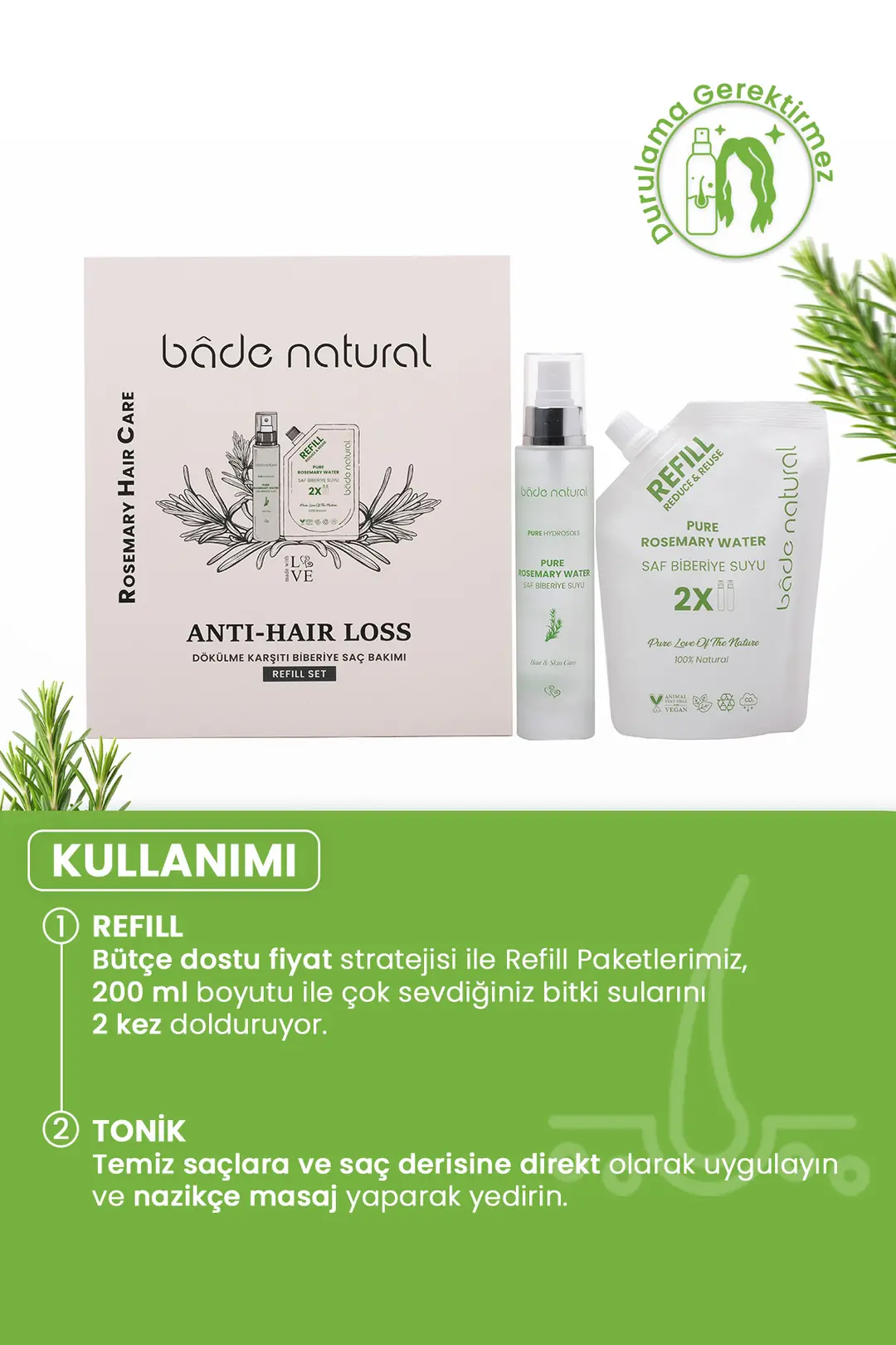Biberiye Dökülme Karşıtı ve Güçlendirici Refill Saç Bakım Seti - 2