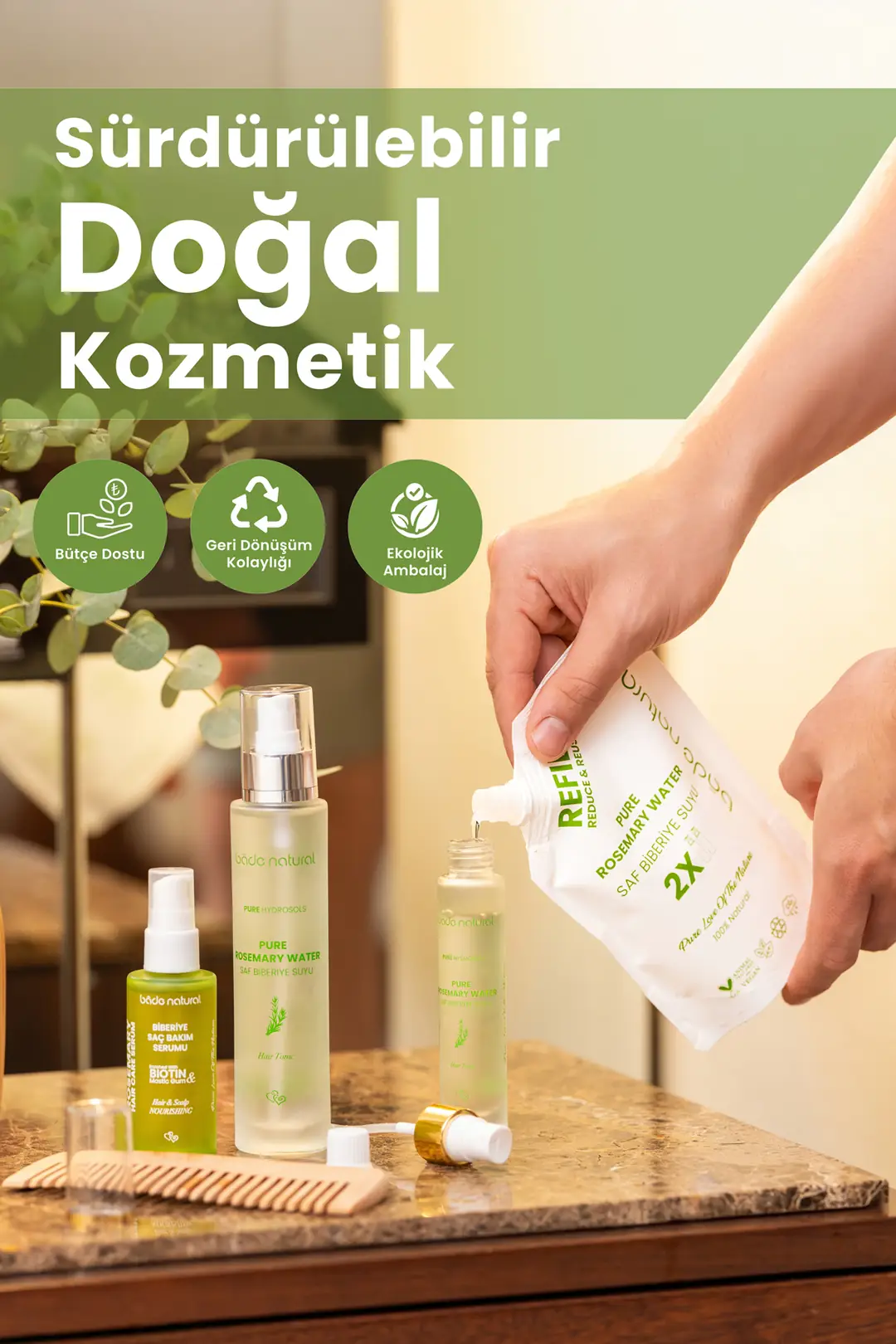 Biberiye Suyu Güçlendirici Saç Toniği Refill Paket 200 ml %100 Doğal - 2