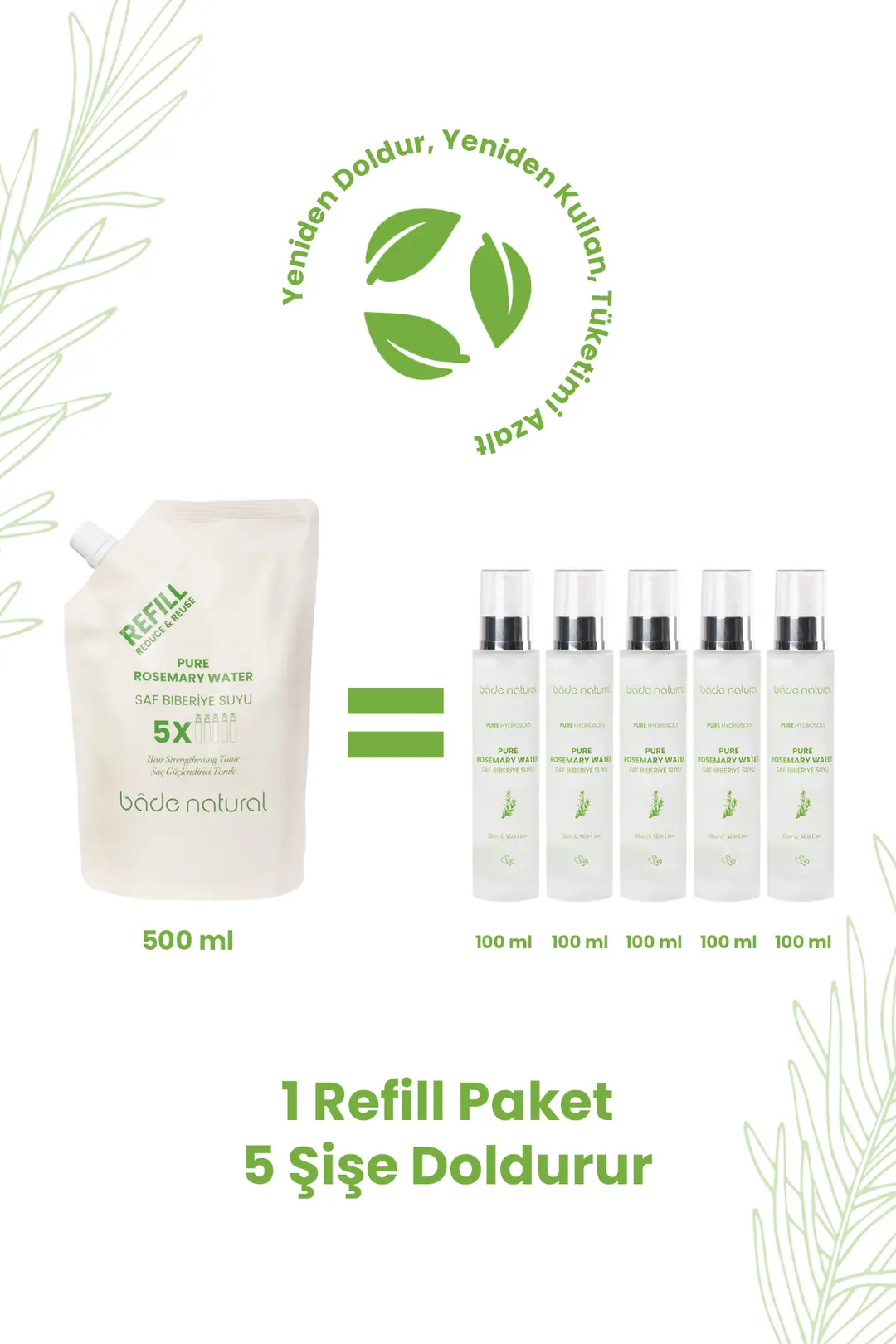 Biberiye Suyu Güçlendirici Saç Toniği Refill Paket 500 ml %100 Doğal - 2