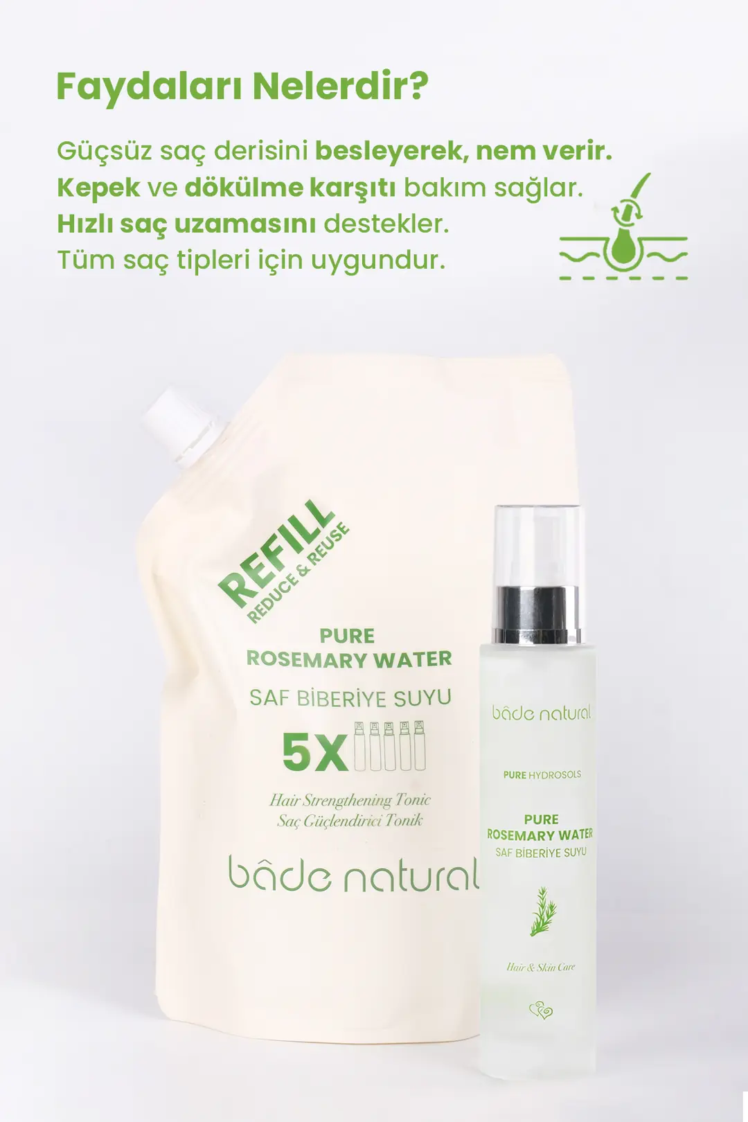 Biberiye Suyu Güçlendirici Saç Toniği Refill Paket 500 ml %100 Doğal - 3