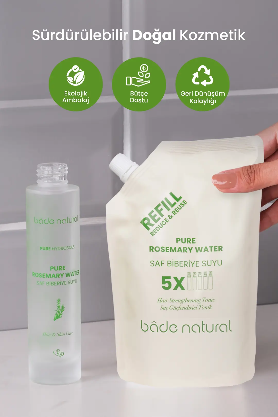 Biberiye Suyu Güçlendirici Saç Toniği Refill Paket 500 ml %100 Doğal - 4