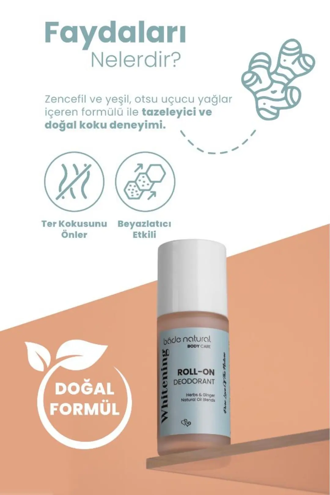 Doğal Roll On Beyazlatıcı Ter Kokusu Önleyici Koltuk Altı Deodorant %100 Doğal ve Vegan 50 ml - 2