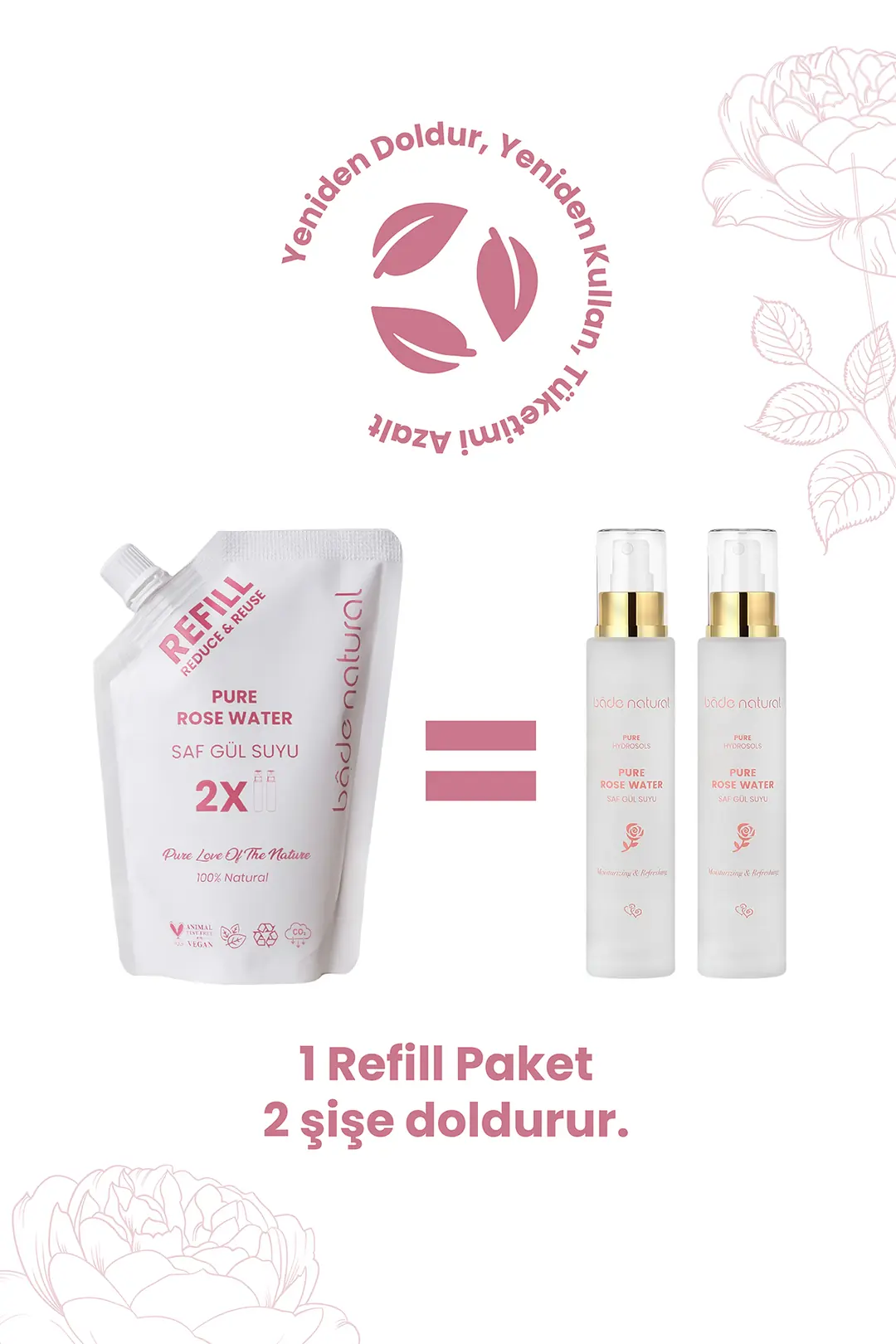 Gül Suyu Gözenek Sıkılaştırıcı Aydınlatıcı ve Arındırıcı Tonik Refill 200 ml %100 Doğal - 3