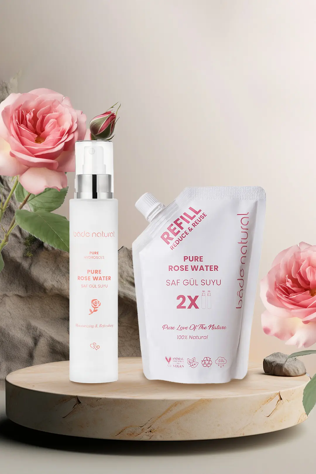 Gül Suyu Gözenek Sıkılaştırıcı ve Aydınlatıcı Tonik & Refill Set %100 Doğal - 5