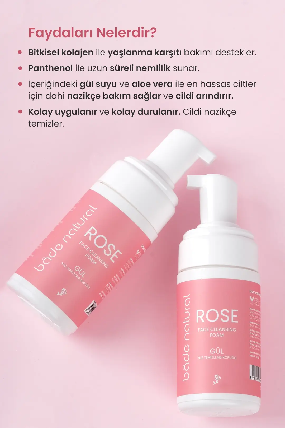 Gül Suyu Yüz Temizleme Köpüğü %100 Doğal ve Vegan 125 ml - 2