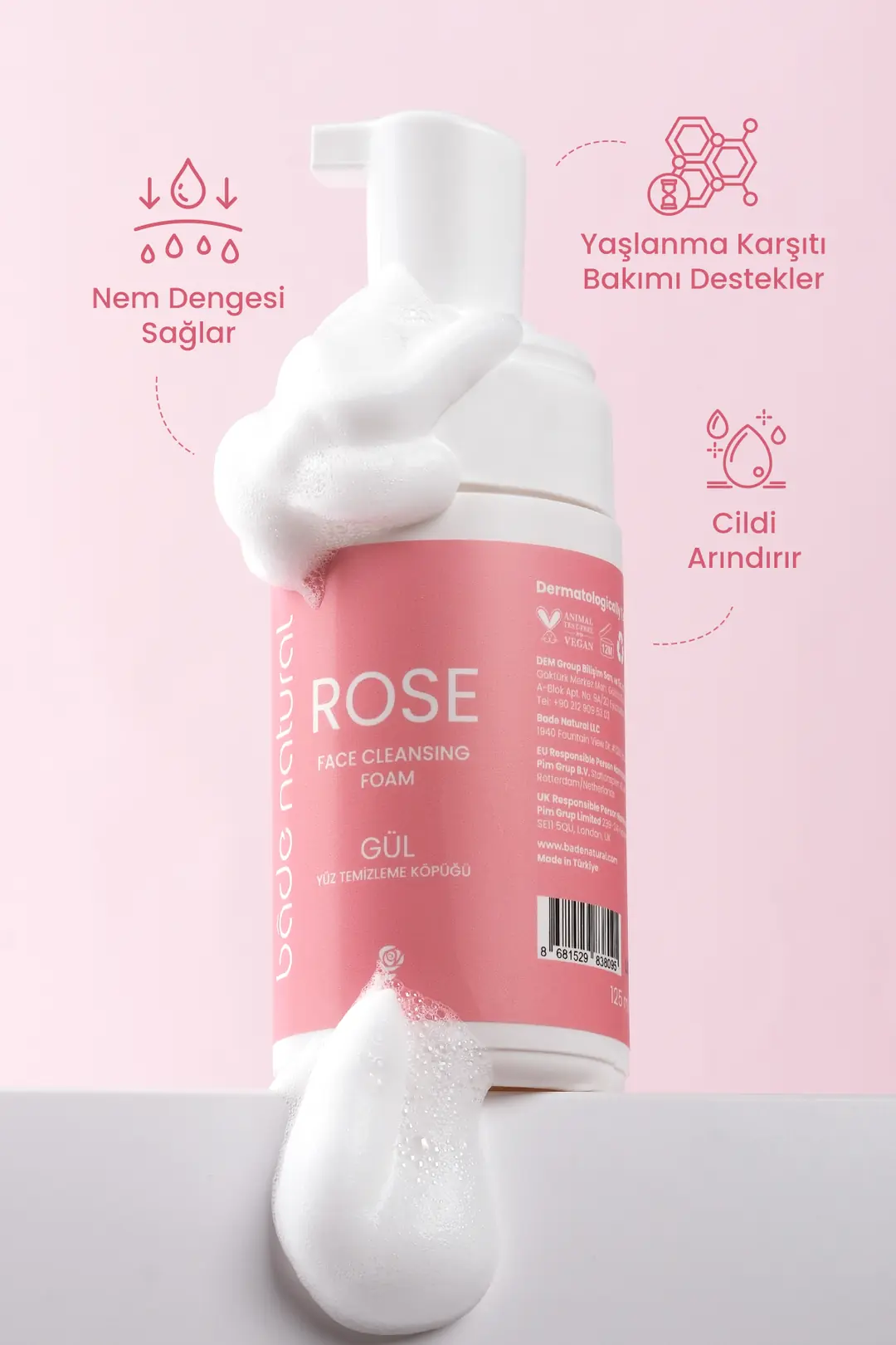 Gül Suyu Yüz Temizleme Köpüğü %100 Doğal ve Vegan 125 ml - 3