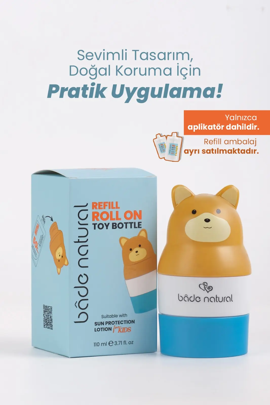 Güneş Koruyucu Losyon Aplikatörü Ayı Figürlü Doldurulabilir Roll On 110 ml - 2