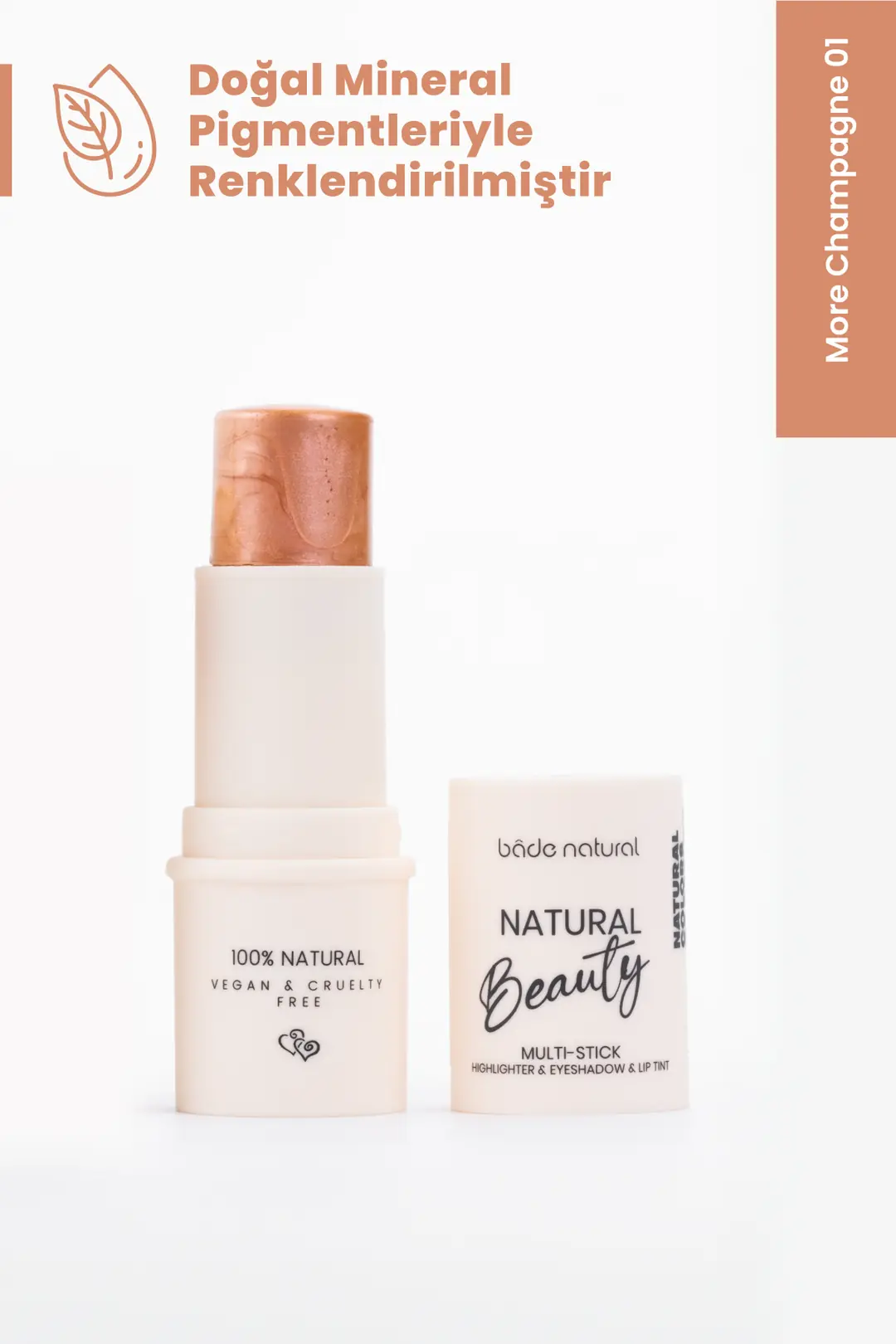 Highlighter & Far & Dudak Renklendirici Çok Amaçlı Stick More Champagne 01 %100 Doğal - 3