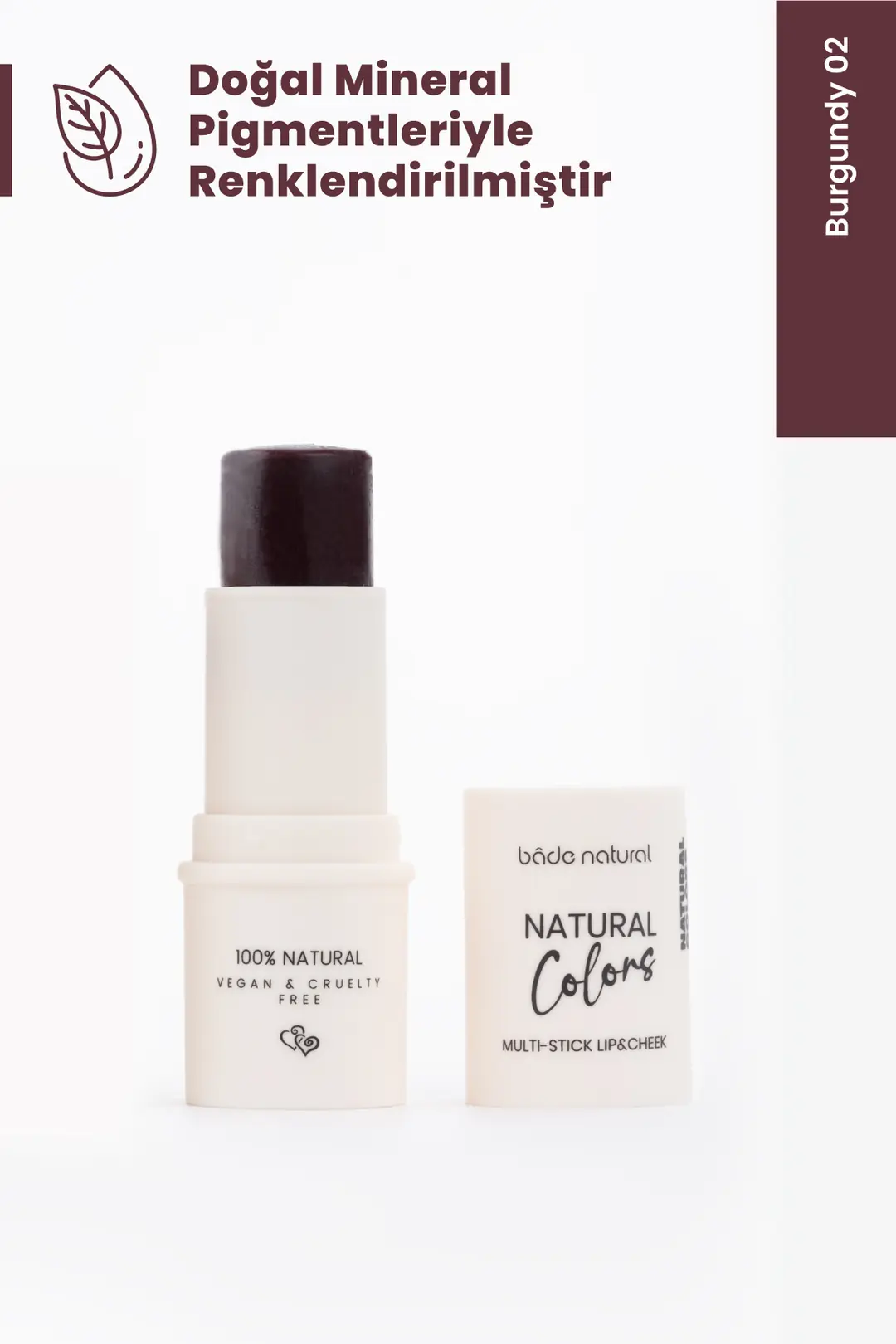 Lip & Cheek Burgundy 02 Çok Amaçlı Stick %100 Doğal - 3