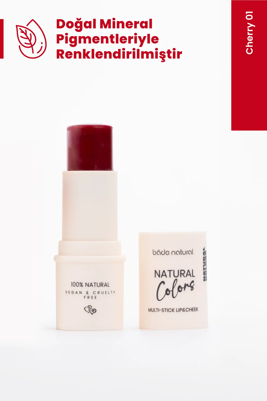 Lip & Cheek Cherry 01 Çok Amaçlı Stick %100 Doğal - 3