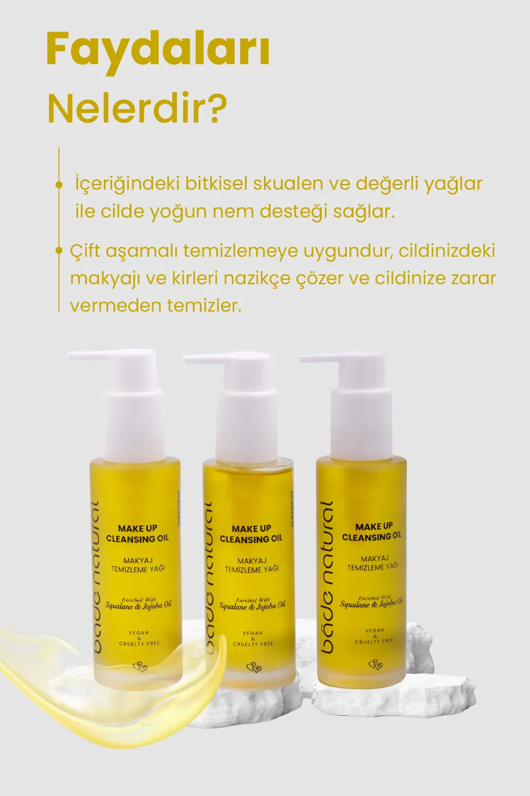 Makyaj Temizleme Yağı Jojoba ve Skualan İçerikli %100 Doğal ve Vegan 100 ml - 3
