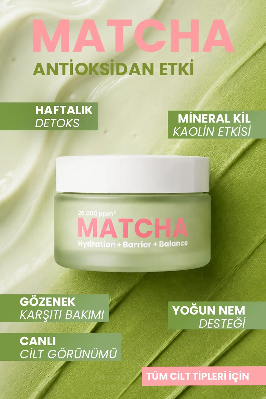 Matcha Antioksidan Cam Cilt (Glass Skin) Gözenek Karşıtı Yüz Maskesi 50 ml - 2