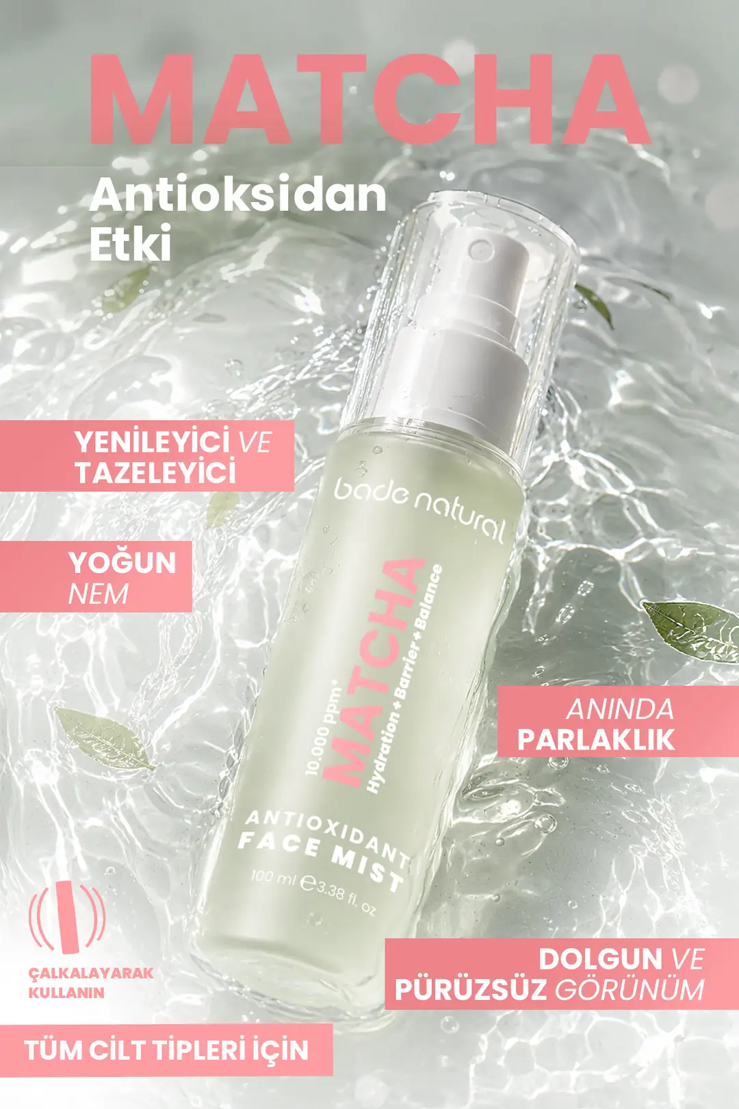 Matcha Antioksidan Cam Cilt (Glass Skin) Yoğun Nemlendirici ve Ferahlatıcı Yüz Spreyi 100 ml - 4