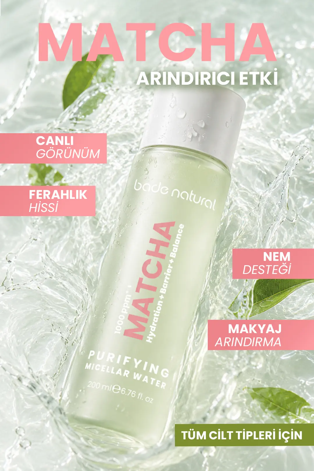 Matcha Cam Cilt (Glass Skin) Arındırıcı ve Canlandırıcı, Makyaj Temizleyici Misel Su 200 ml - 2