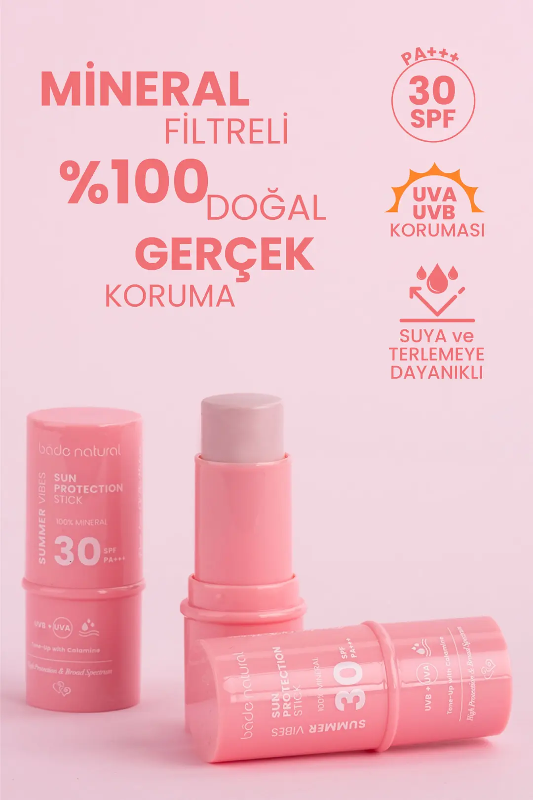 Pembe %100 Mineral Filtreli ve Doğal Güneş Koruyucu Stick 30 Spf Kalaminli 6g - 2