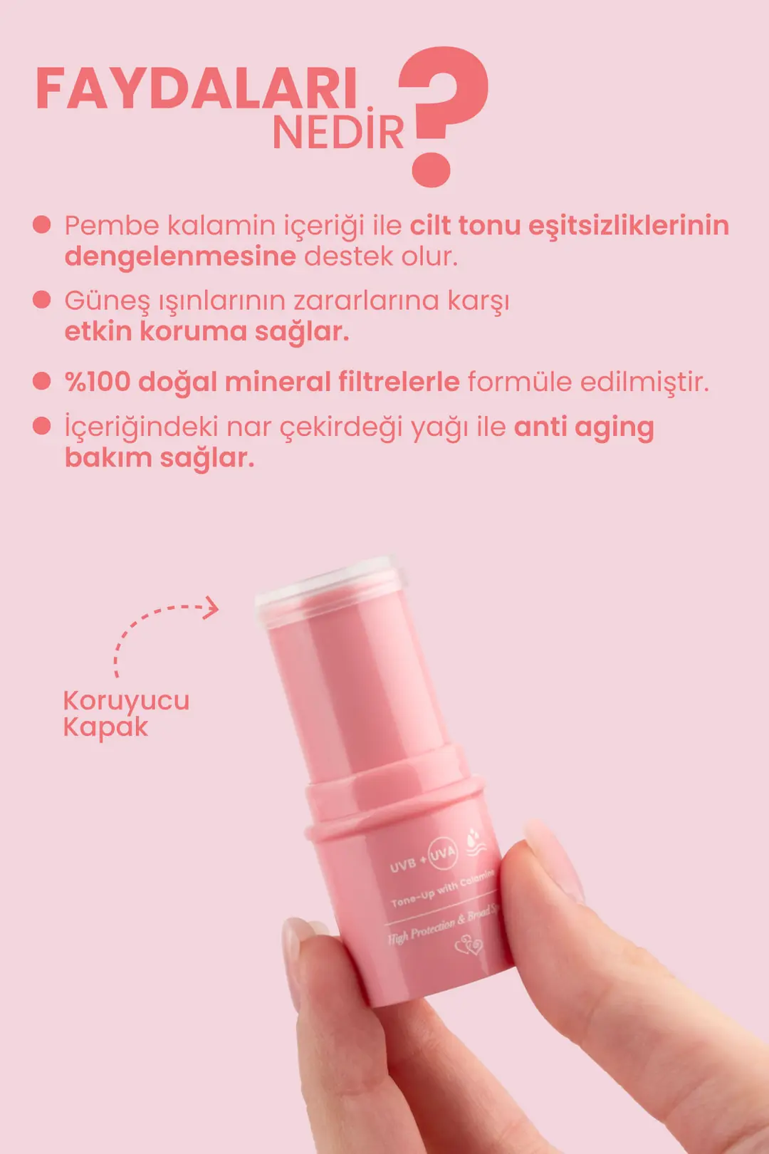Pembe %100 Mineral Filtreli ve Doğal Güneş Koruyucu Stick 30 Spf Kalaminli 6g - 3