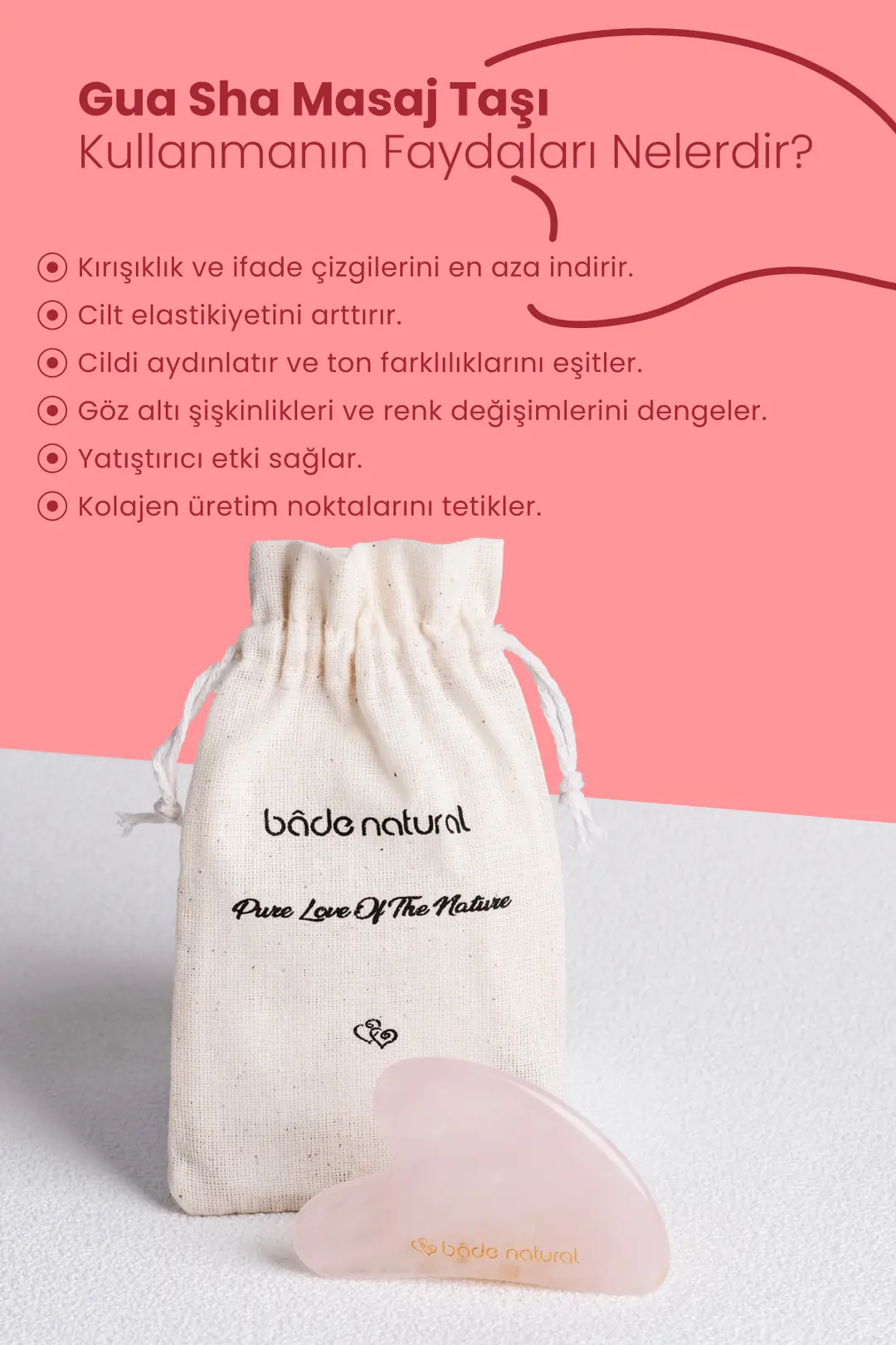 Pembe Kuvars Gua Sha %100 Doğal ve Gerçek Yüz Masaj Taşı - 2