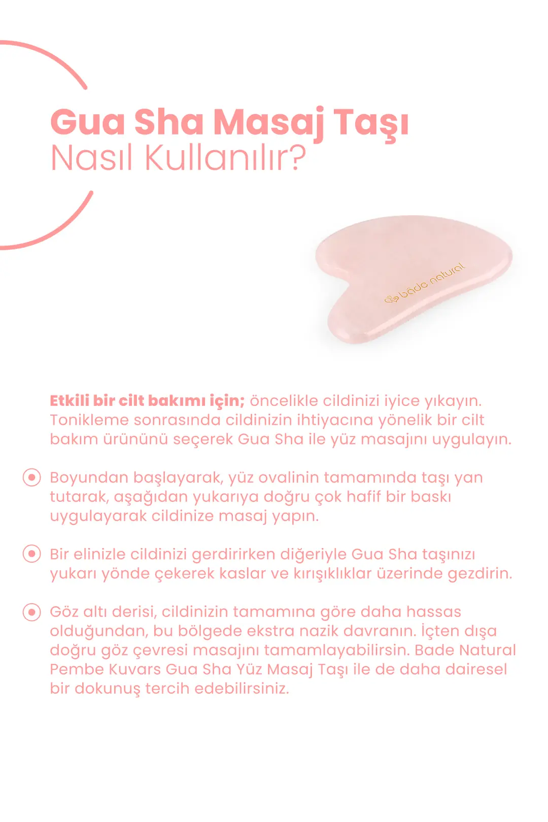 Pembe Kuvars Gua Sha %100 Doğal ve Gerçek Yüz Masaj Taşı - 3