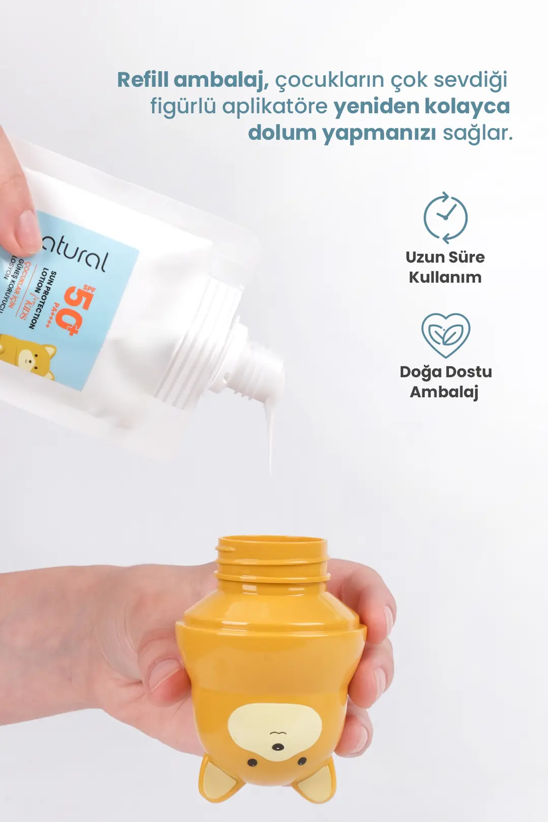 Çocuk Güneş Koruyucu Losyon 50+ SPF %100 Doğal Refill Paket + Ayı Figürlü Aplikatör Set - 2