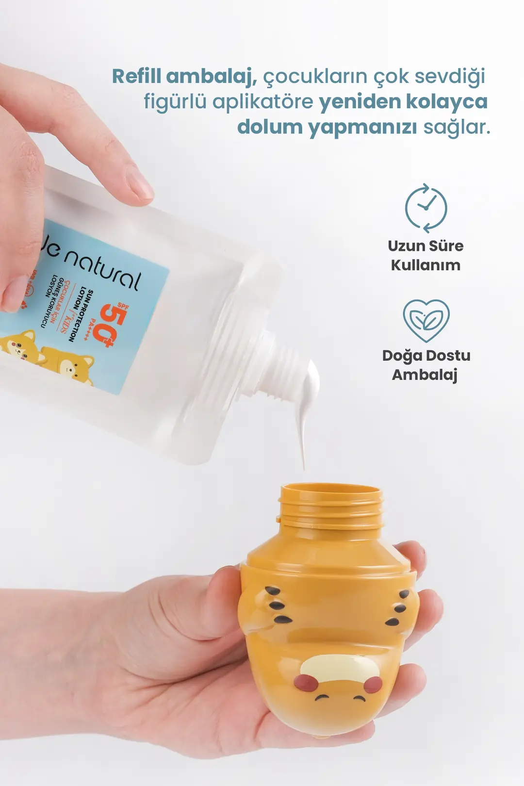 Çocuk Güneş Koruyucu Losyon 50+ SPF %100 Doğal Refill Paket + Dinozor Figürlü Aplikatör Set - 2