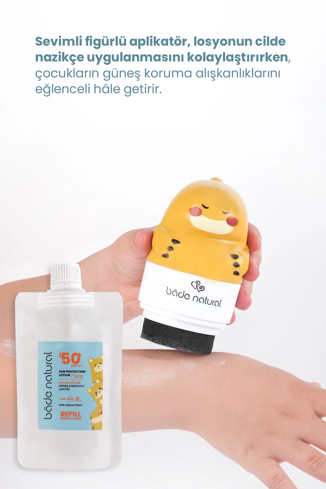 Çocuk Güneş Koruyucu Losyon 50+ SPF %100 Doğal Refill Paket + Dinozor Figürlü Aplikatör Set - 4