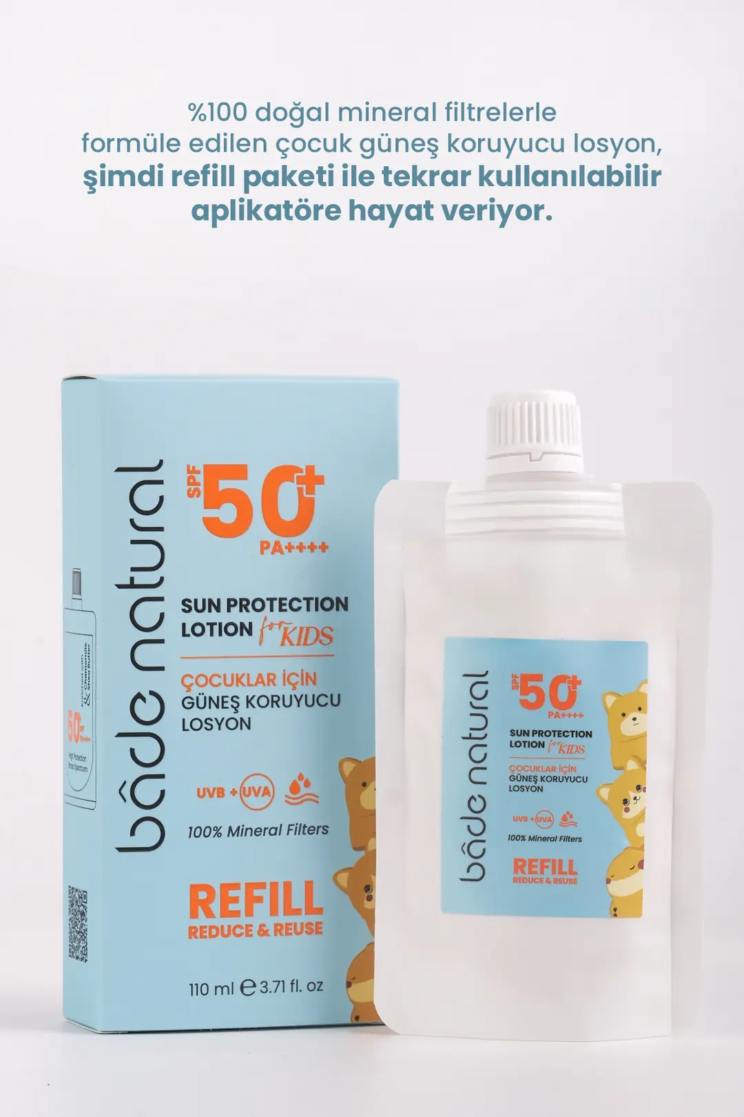 Çocuk Güneş Koruyucu Losyon 50+ SPF Yüksek Korumalı %100 Doğal Refill Paket 110 ml - 2
