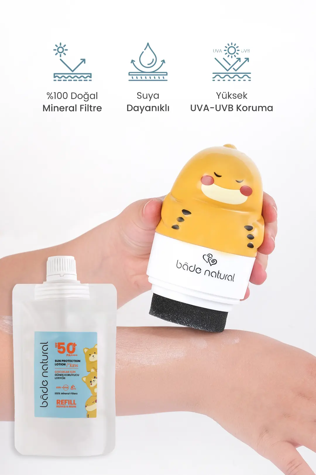 Çocuk Güneş Koruyucu Losyon 50+ SPF Yüksek Korumalı %100 Doğal Refill Paket 110 ml - 4