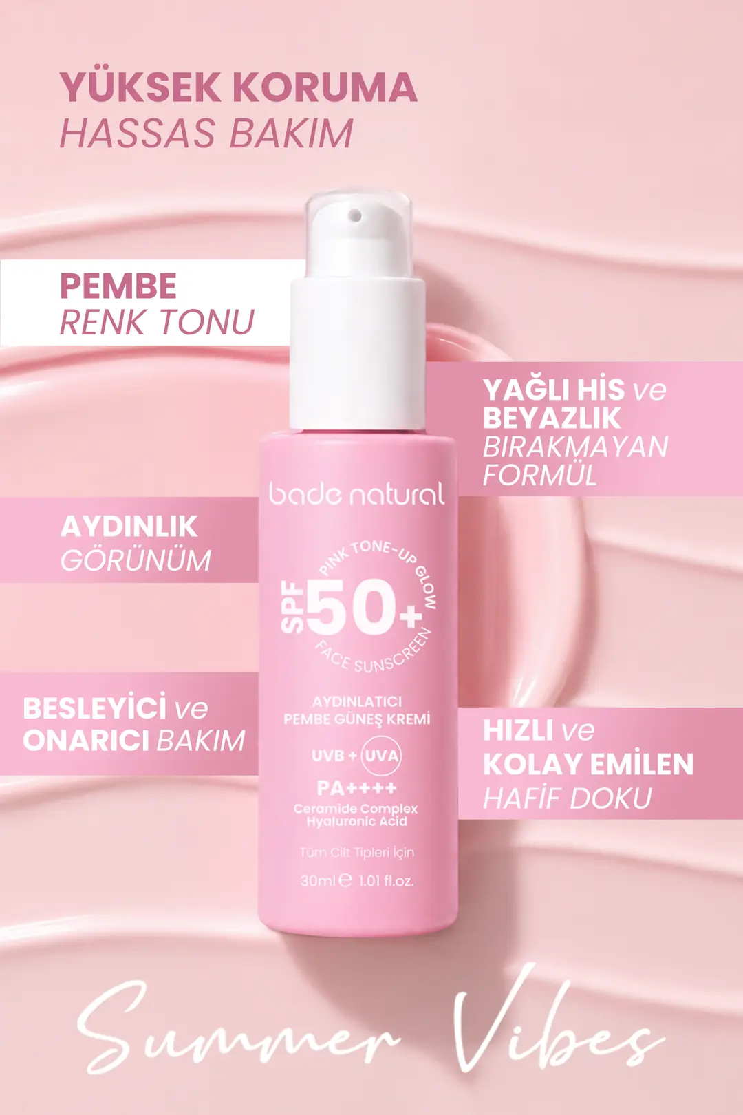 50 SPF+ Aydınlatıcı Pembe Güneş Koruyucu Krem 30 ml - 2
