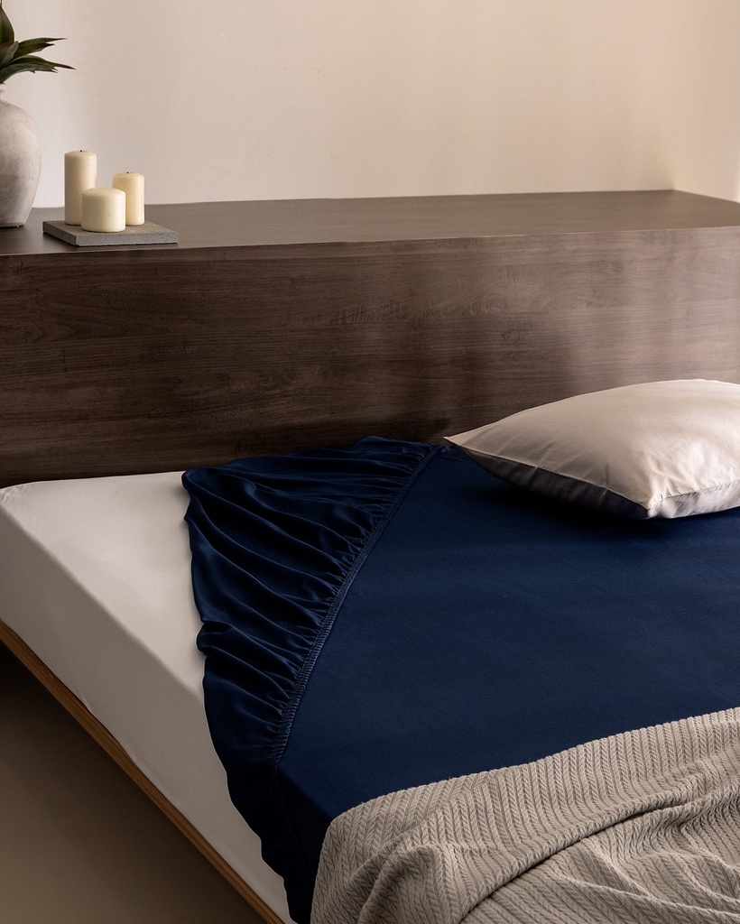 Ciel King Size Plus %100 Pamuk Lastikli Saten Çarşaf - Lacivert