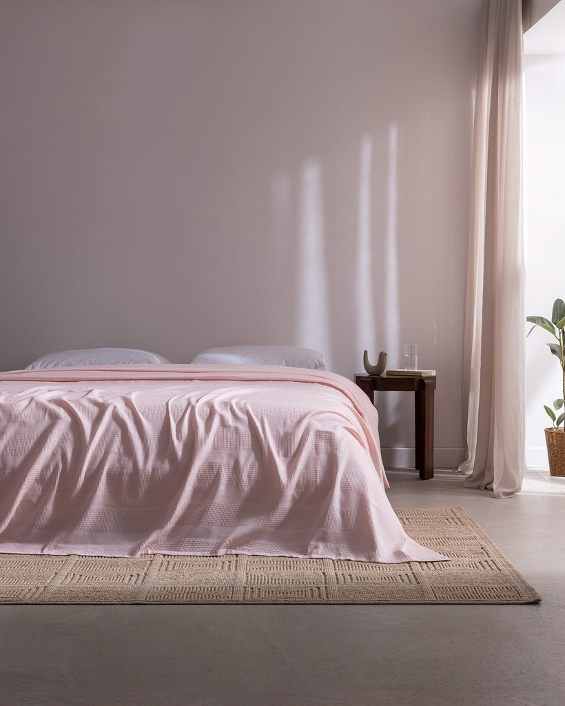 Mathilda King Size Pamuklu Ecocell Düz Pike - Pudra