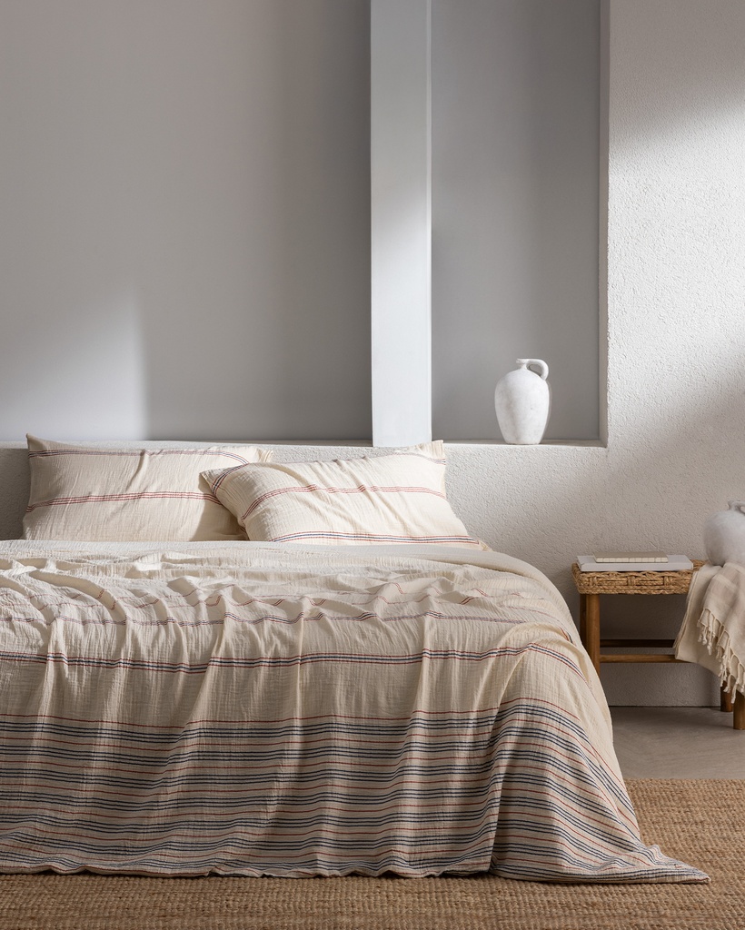 Breville Tek Kişilik Müslin İpliği Boyalı Lastikli Çarşaflı Nevresim Takımı - Ekru/Bej