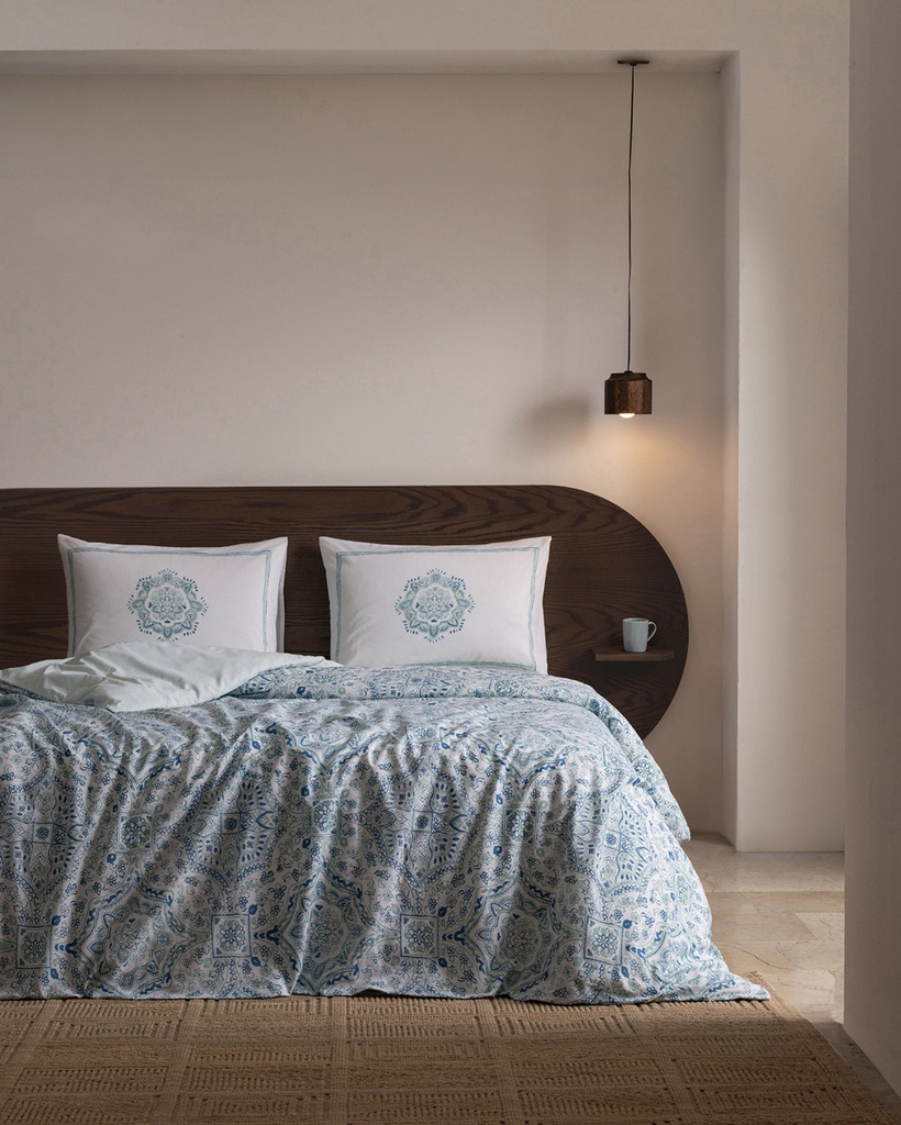Alard King Size %100 Pamuk Ranforce Baskılı Çarşaflı Nevresim Takımı - Mint Yeşili