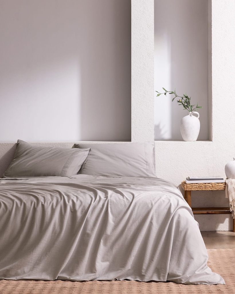 Tracey Tek Kişilik %100 Pamuk Pileli Linen Look Yıkamalı Çarşaflı Nevresim Takımı - Açık Gri