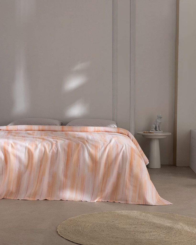 Moye King Size %100 Pamuk Karde Baskılı Pike - Pudra