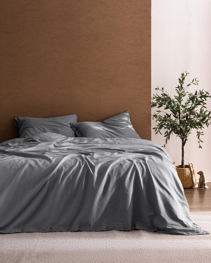Songe Family Size %100 Pamuk Chambre Çarşaflı Nevresim Takımı - Açık Gri