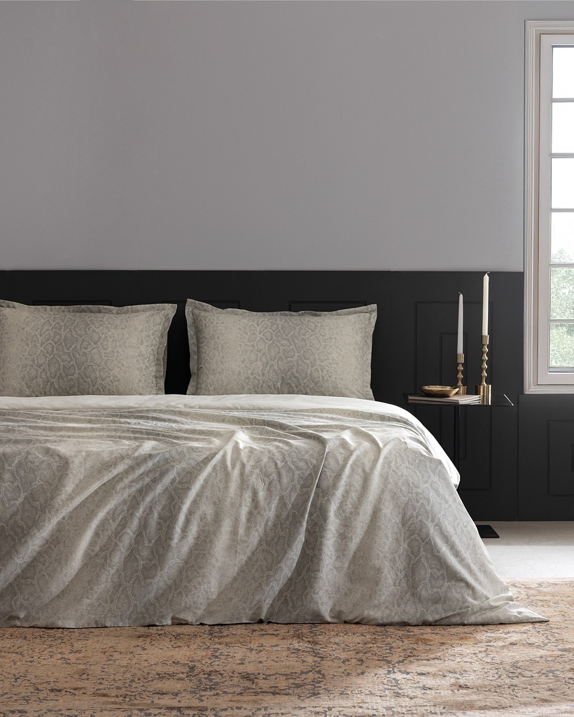 Elaine King Size %100 Pamuk Baskılı Saten Çarşaflı Nevresim Takımı - Taş