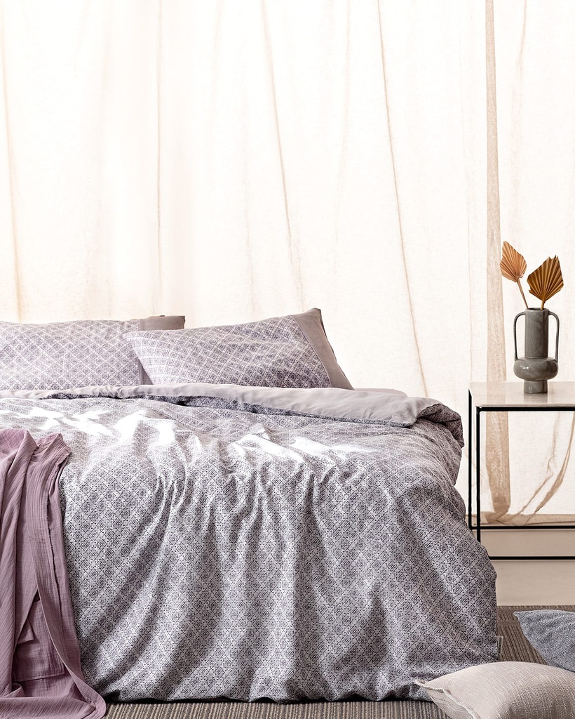 Clarice King Size %100 Pamuk Madame Coco Crep Baskılı Çarşaflı Nevresim Takımı - Mavi/Gri