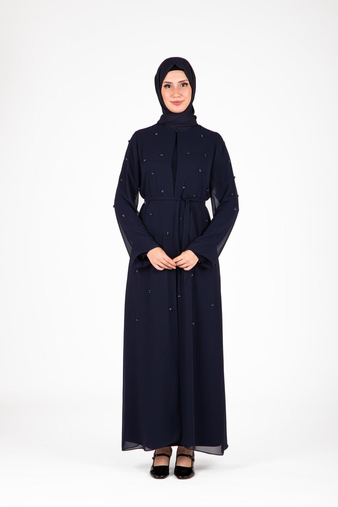 [26ABAK9433-10030] Front Part Scattered Rhinestone Detailed Abaya Set 9433 (38)