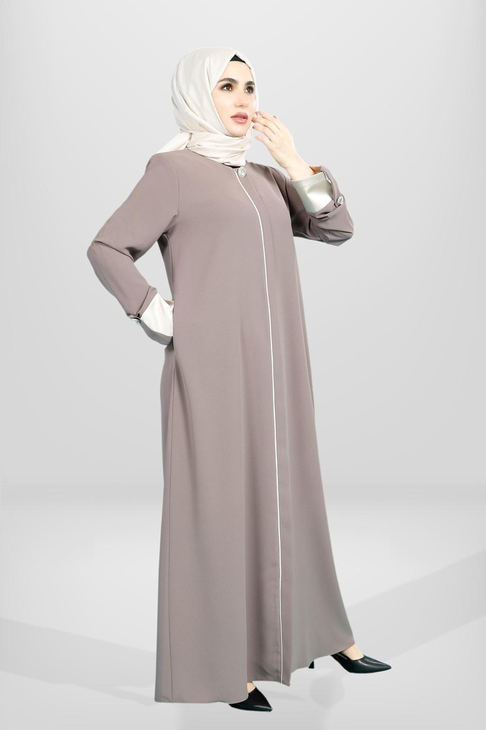 [24FRCY3878-11931] Front Piped Manşet Detailed Rhinestone Buttoned Farajah 3878 (brown, 40)