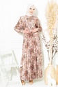 Buttoned Belted Kahve Twill İpek Modest Dress 5364