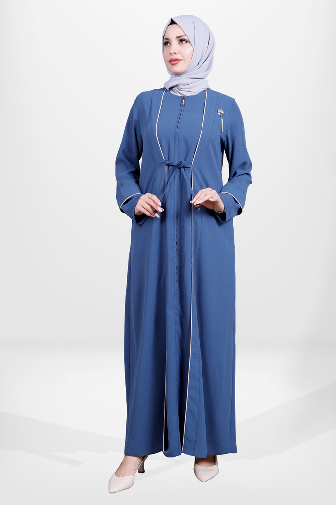 [24FRCY3967-1F381] Zippered Front Tie-Up Piping Detailed Farajah 3967 (Indigo, 40)