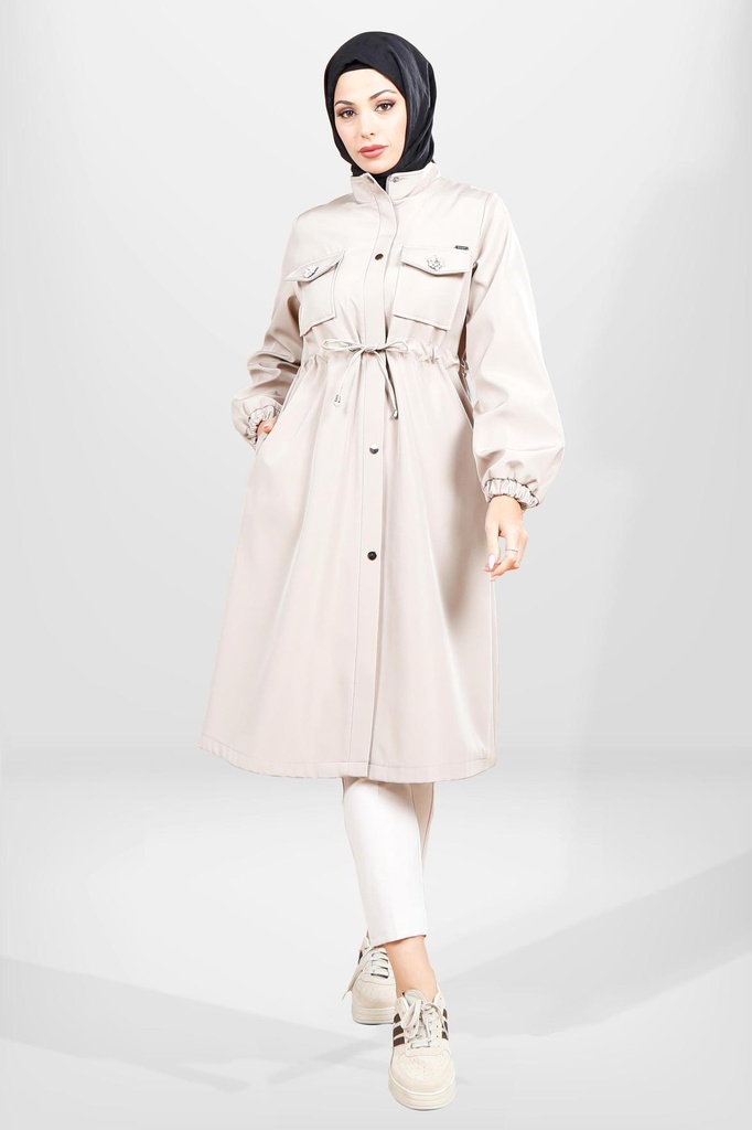 [24FRCK3830-11211] With Pocket Su Geçirmez Modest Raincoat 3830 (beige, 40)