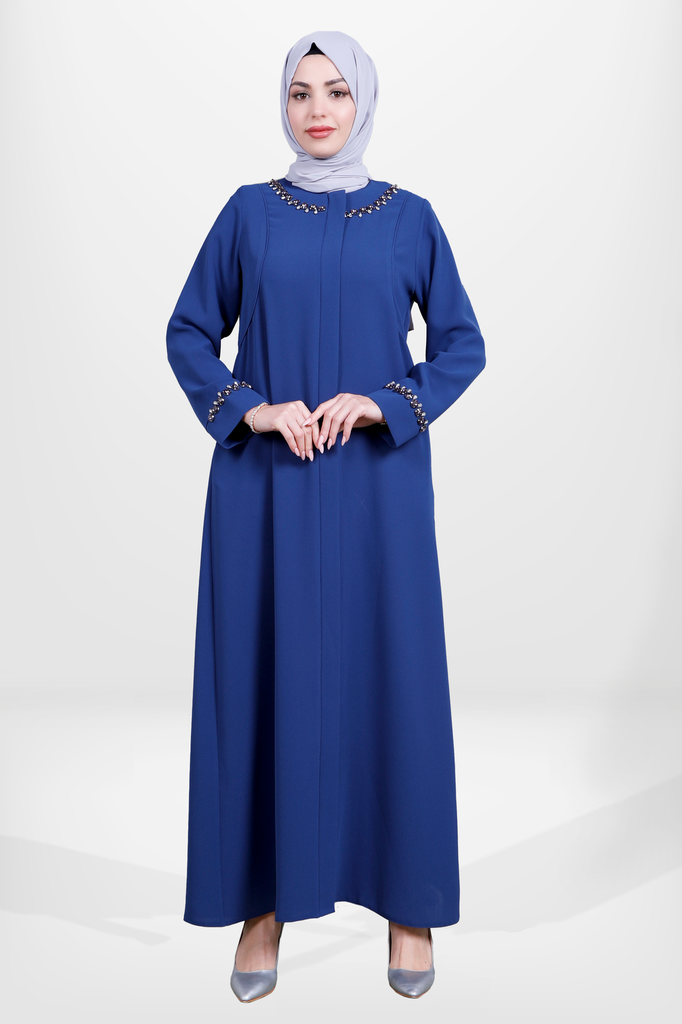 [24FRCY3958-1F380] Zippered Collar and Sleeve Embroidered Farajah 3958 (Indigo, 38)